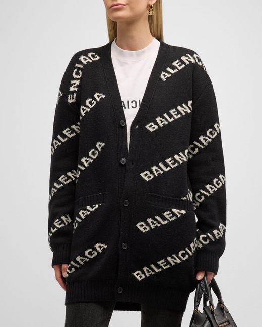 Balenciaga Black Button-down Logo Knit Cardigan