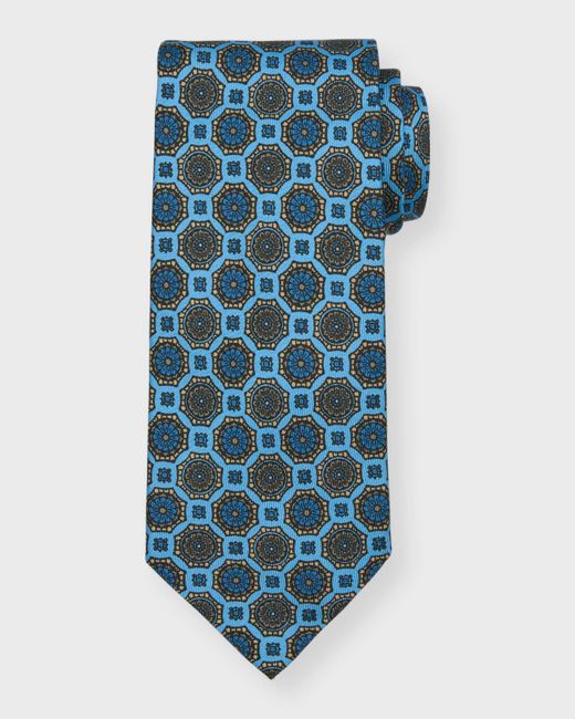 Cesare Attolini Blue Medallion-Print Silk Tie for men