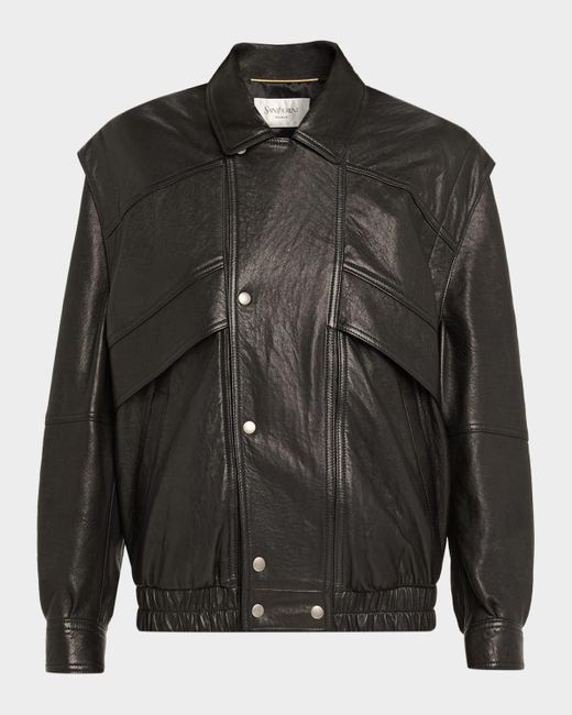 Saint Laurent Black Leather Bomber Jacket