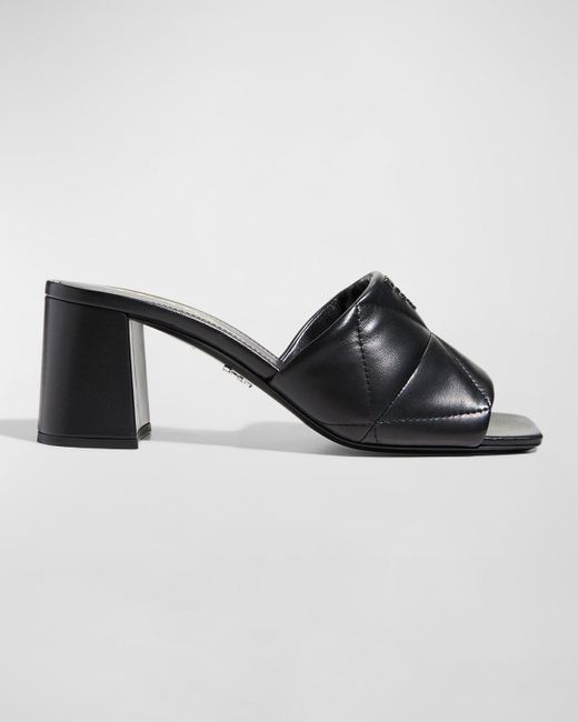Prada Brown 65mm Quilted Leather Block-heel Slide Sandals