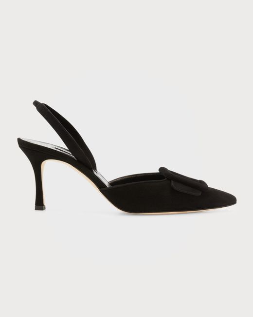 Manolo Blahnik Black Maysli Suede Buckle Halter Pumps