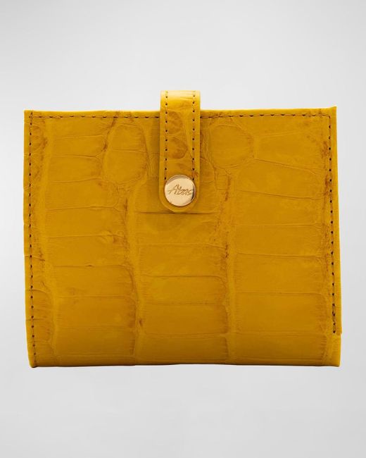 Abas Yellow Mini Polished Matte Alligator Bifold Wallet