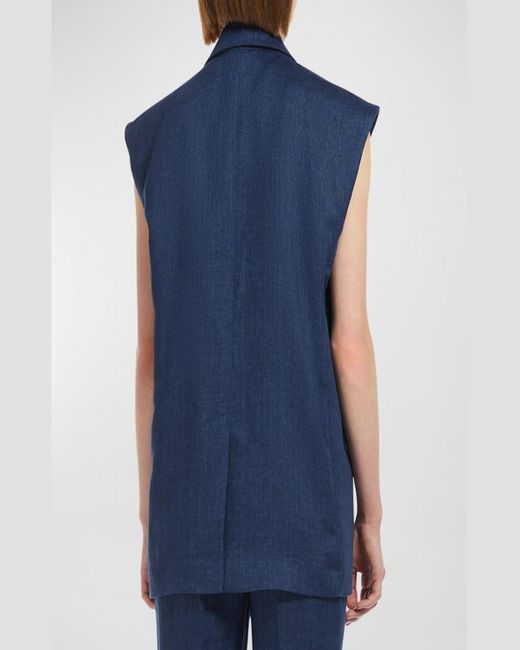 Max Mara Studio Blue Eliche Peak-lapel Double-breasted Linen Vest
