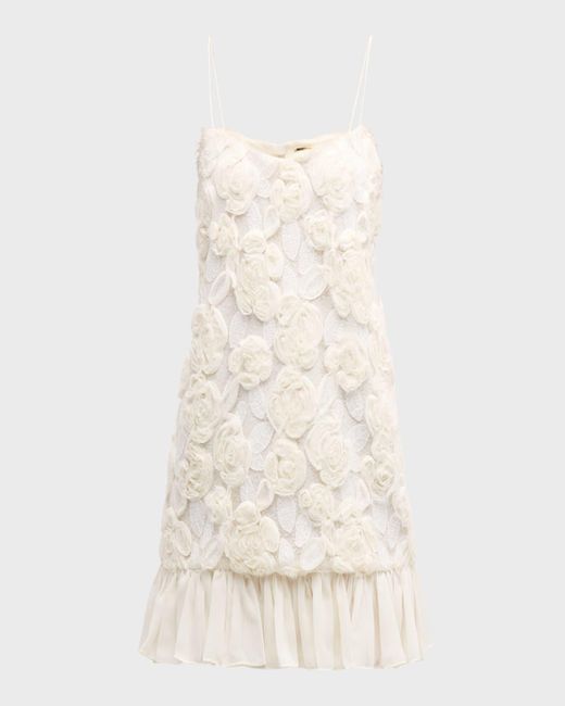 Alexis White Blanc Floral Embroidered Pleated-Hem Mini Dress