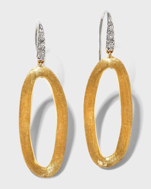 Marco Bicego Metallic Jaipur Link 18k Yellow & White Gold Oval Link Diamond Hook Earrings