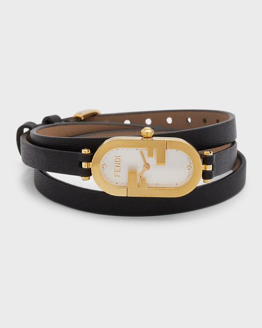 Fendi Black O'Lock Vertical Oval Calf Leather Wrap Watch