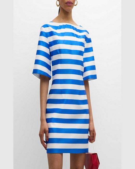 Emilia Wickstead Blue Guinerver Striped Short-Sleeve Mini Dress