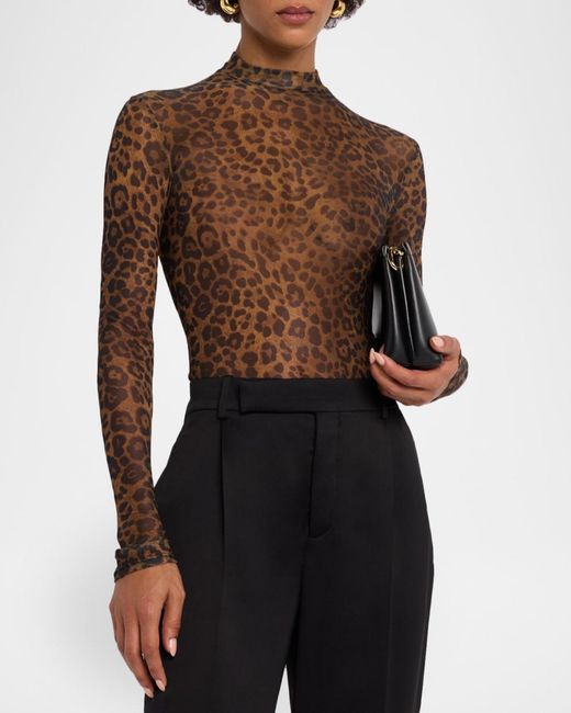 LAPOINTE Brown Print Mesh Bodysuit