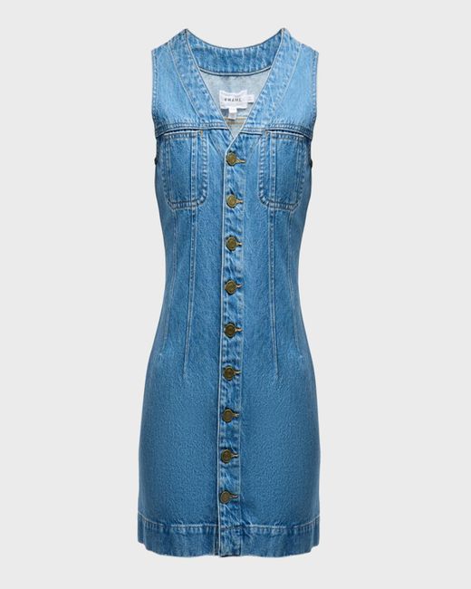 FRAME Blue Sleeveless Denim Pocket Mini Dress