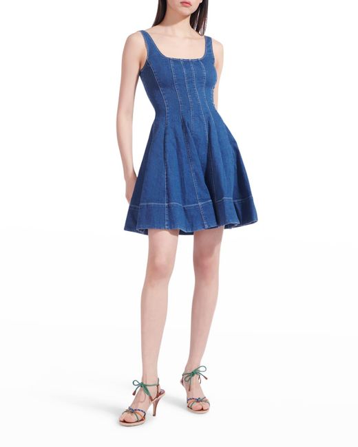 Staud Blue Wells Fit-&-Flare Denim Mini Dress