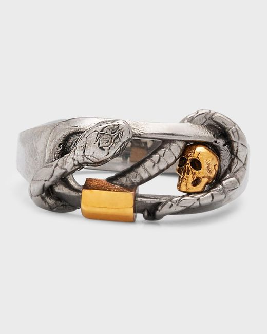 Alexander McQueen Metallic Two-tone Snake And Skull Ring for men
