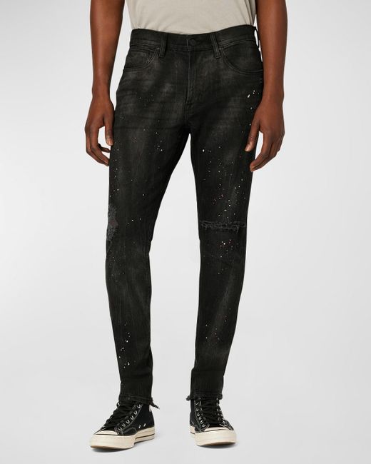 Hudson Black Zack Paint-Splattered Skinny Jeans for men