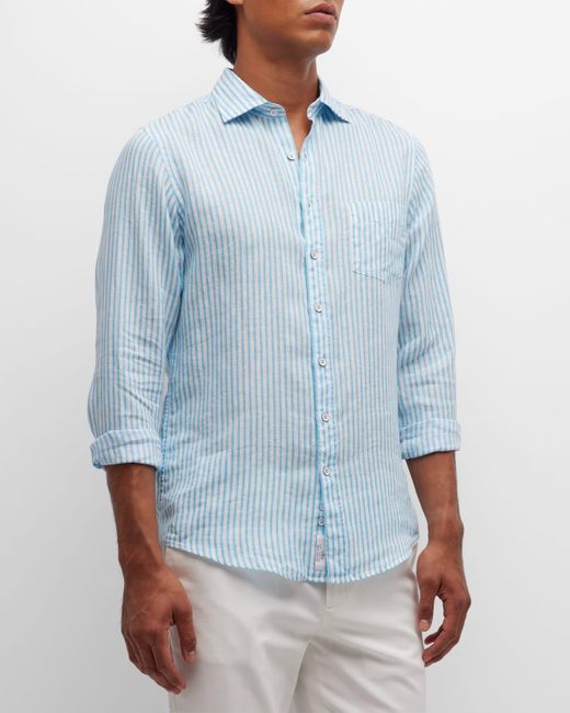 Rodd & Gunn Blue Linen Stripe Casual Button-Down Shirt for men