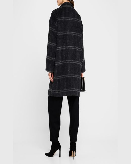 Eileen Fisher Snap Front Plaid Wool Coat in Black Lyst
