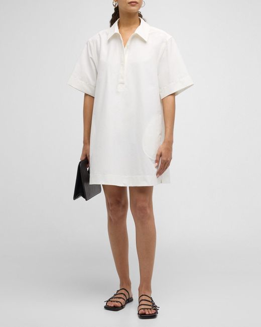 Jonathan Simkhai White Lucienne Short-Sleeve Cotton Mini Shirtdress