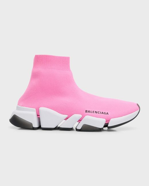 Balenciaga Pink Speed 2.0 Logo Knit Sock Sneakers