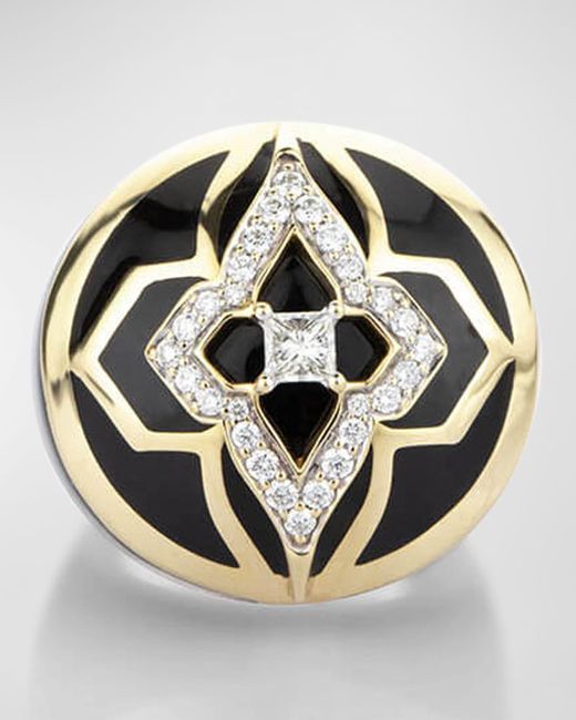 Farah Khan Atelier Metallic 18k Yellow Gold Piano Black New York Globetrotter Ring, Size 7