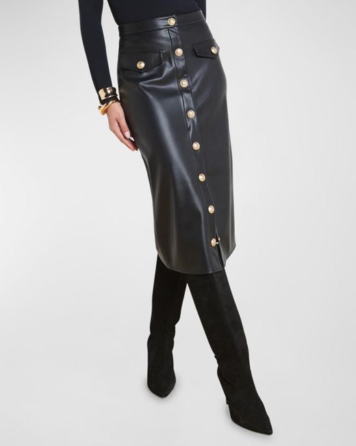 L'Agence Black Milan Faux Leather Midi Skirt