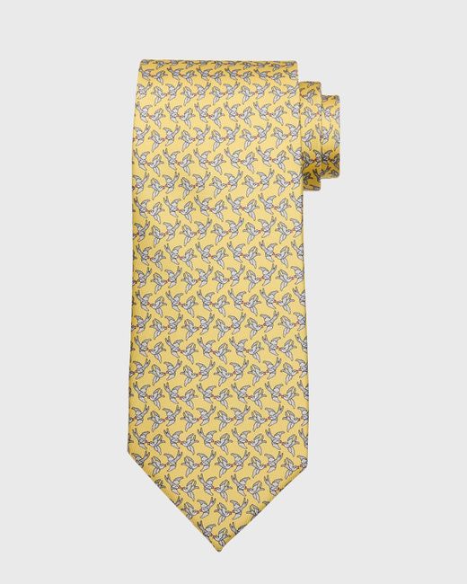 Ferragamo Metallic Sparrow-Print Silk Tie for men