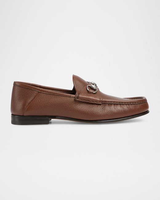 Gucci Brown Horsebit 1953 Grained Leather Bit Loafers for men