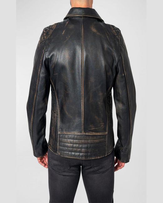 Maceoo Black Destroyed Leather Moto Jacket for men