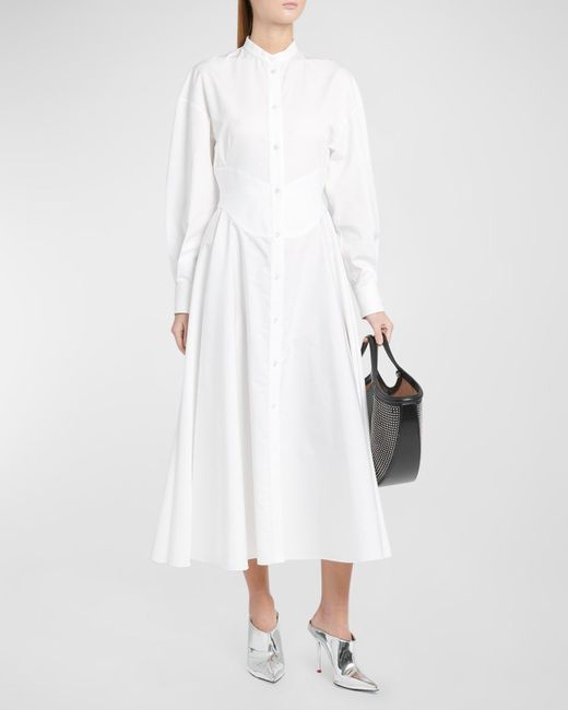 Alexander McQueen White Poplin Midi Shirtdress With Corset Detail