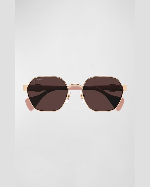 Gucci Brown Gg Logo Metal Cat-Eye Sunglasses