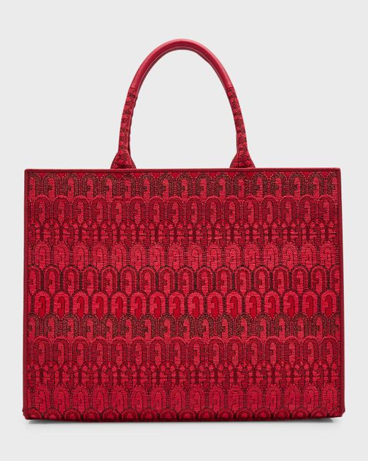 Furla Red Opportunity Large Arch Jacquard Tote Bag