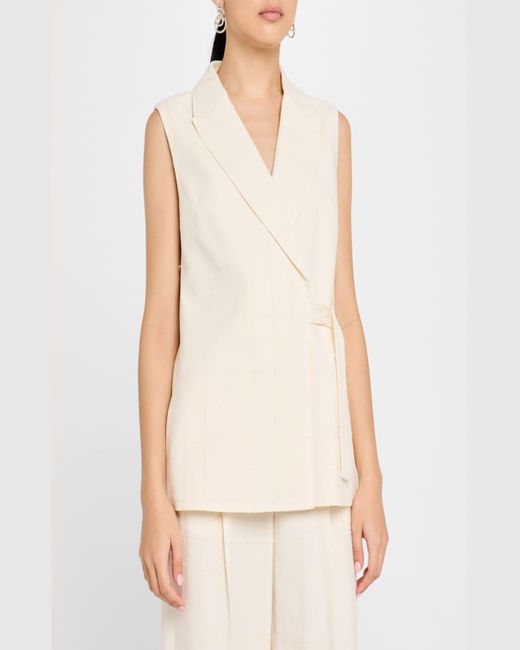 Peserico Natural Single-Button Grid Textured Vest