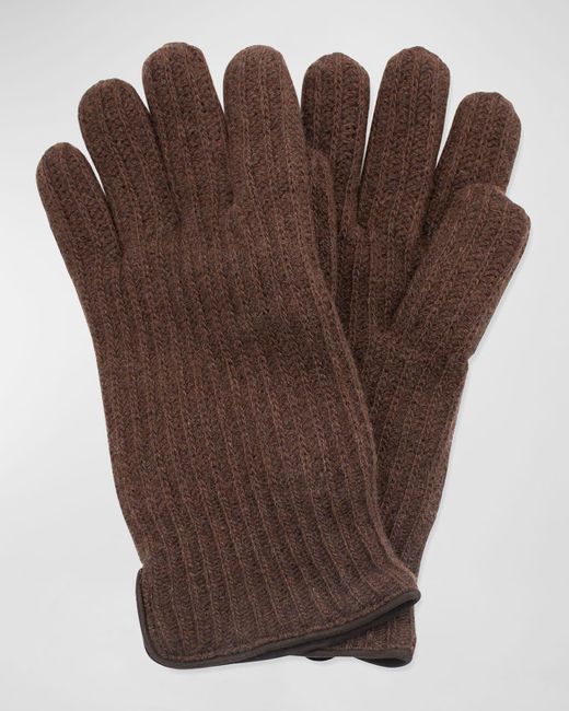 Portolano Brown Rbbed Cashmere Gloves for men