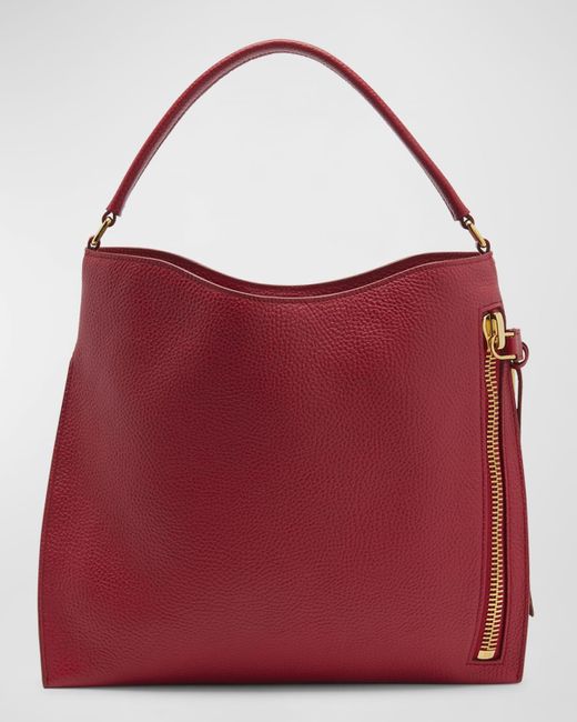 Tom Ford Red Alix Hobo Small In Grained Leather