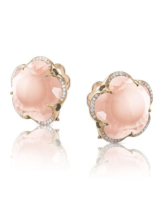 Pasquale Bruni Pink Bon Ton 18k Rose Quartz Earrings With Diamonds