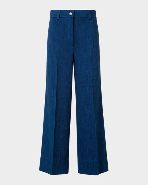 Akris Punto Blue Signature Dot Application Denim Wide Leg Pants