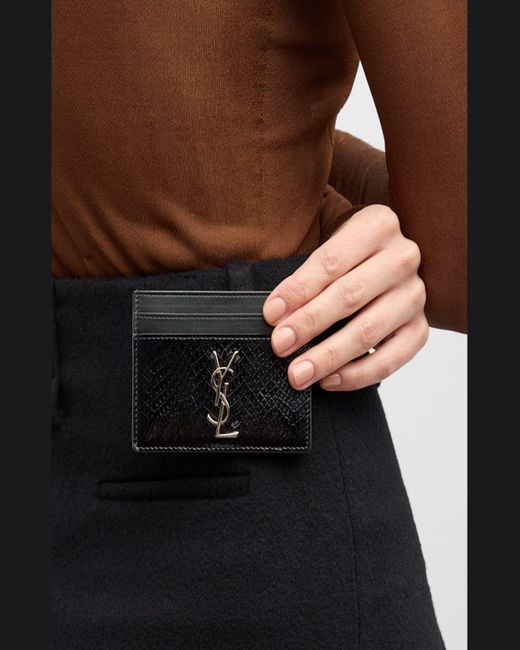 Saint Laurent Black Ysl Python-Embossed Leather Card Holder