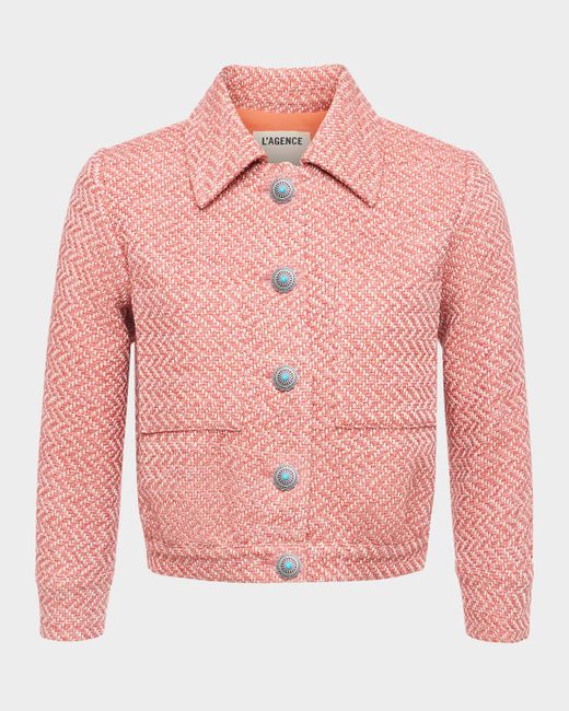 L'Agence Pink Jia Cropped Tweed Jacket