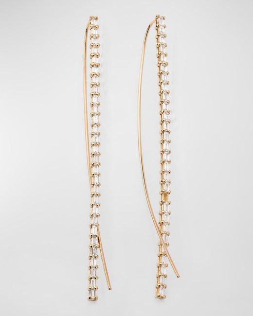 Lana Jewelry White 14K Baguette Diamond Narrow Upside-Down Threader Hoop Earrings
