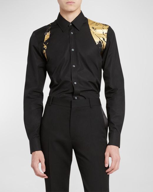 Alexander McQueen Black Dress Shirt With Metallic Folded-print Harness for men