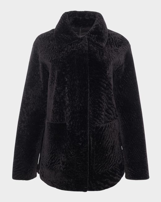 Gorski Blue Reversible Textured Shearling Lamb Jacket