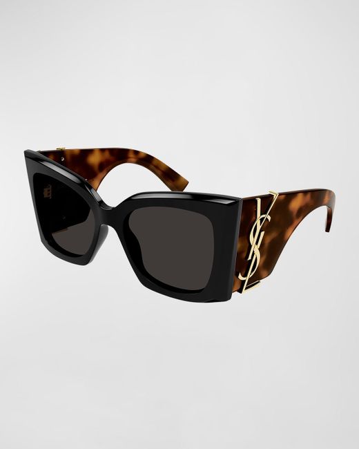 Saint Laurent Black Blaze Acetate Cat-Eye Sunglasses
