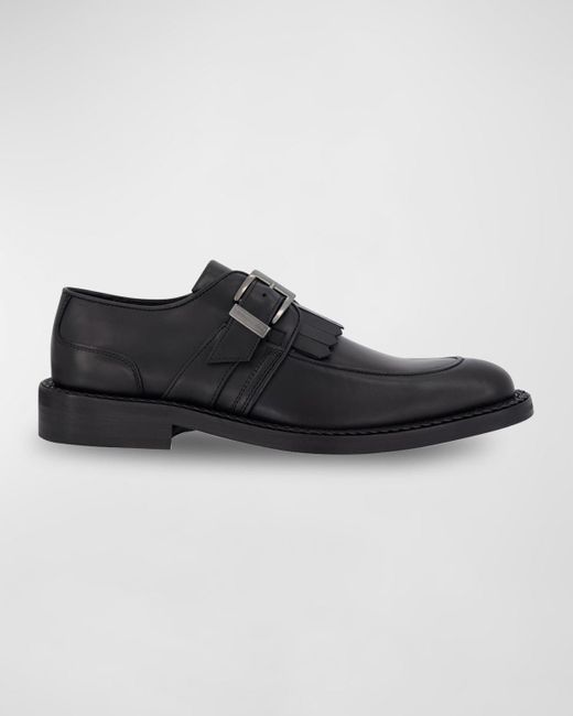 Karl Lagerfeld Black Leather Fringe Single Monk Strap Loafers for men
