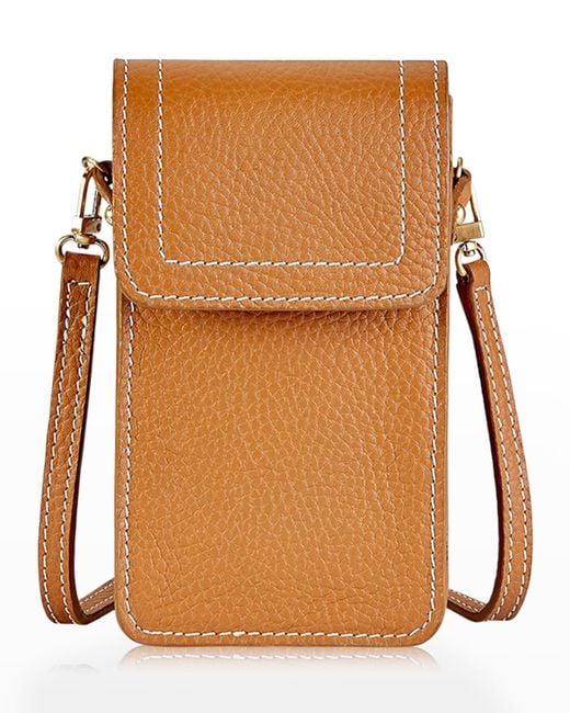 Gigi New York Brown Liv Phone Pebble Leather Crossbody Bag