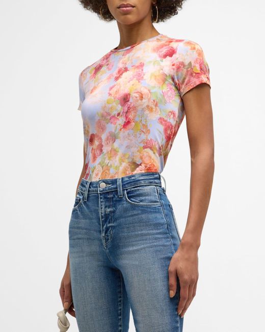 L'Agence Blue Ressi Short-sleeve Floral Tee