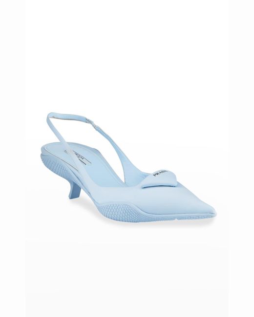 Prada Blue Triangle Kitten-Heel Slingback Pumps