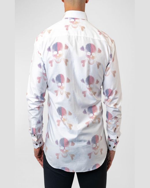 Maceoo White Fibonacci Skull Matrix Dress Shirt for men