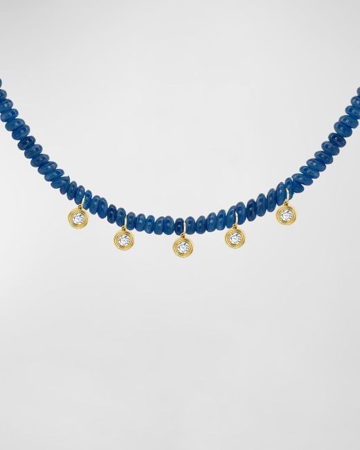 Sydney Evan Blue Kyanite Rondelle Necklace With Diamond Bezel Combo