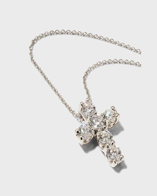 Roberto Coin Metallic 18k Diamond Square-set Cross Pendant Necklace