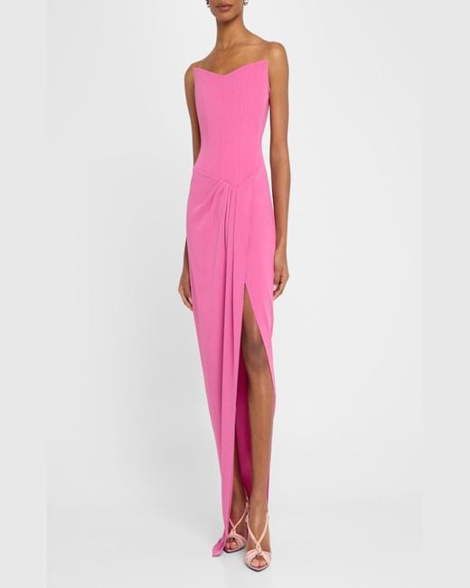 Alex Perry Pink Strapless Corset Asymmetric Crepe Gown