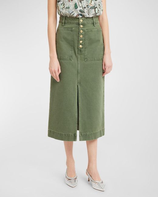 Ulla Johnson Green The Bea Denim Midi Skirt
