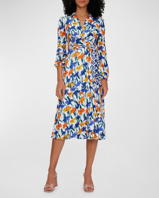 Diane von Furstenberg Blue Phoenix Reversible A-line Midi Wrap Dress