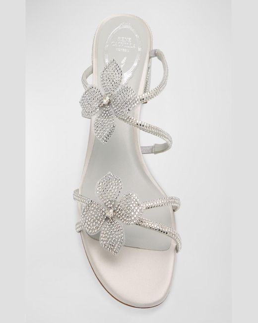 Rene Caovilla Metallic Floraine Crystal Flowers Slide Sandals